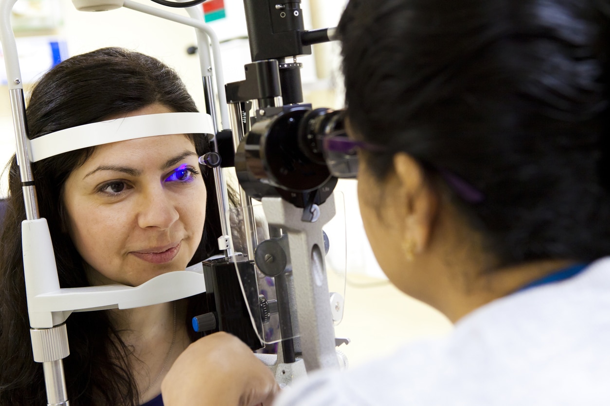 Woman having her eye examined for glaucoma in Chesapeake, VA